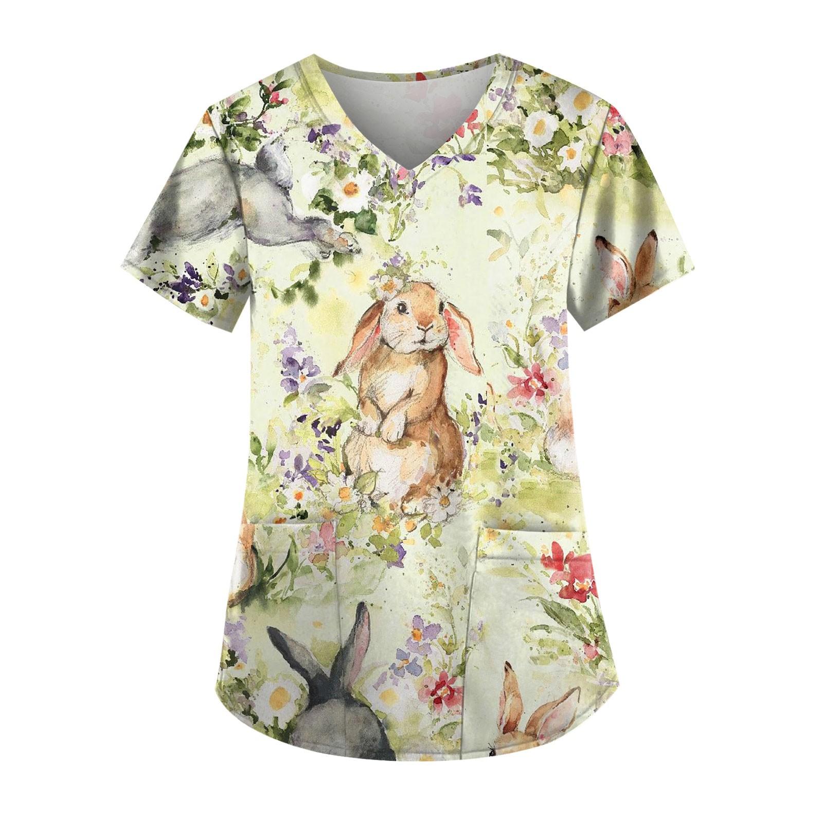 Women s Easter Bunny Egg Print Carer Top XXL