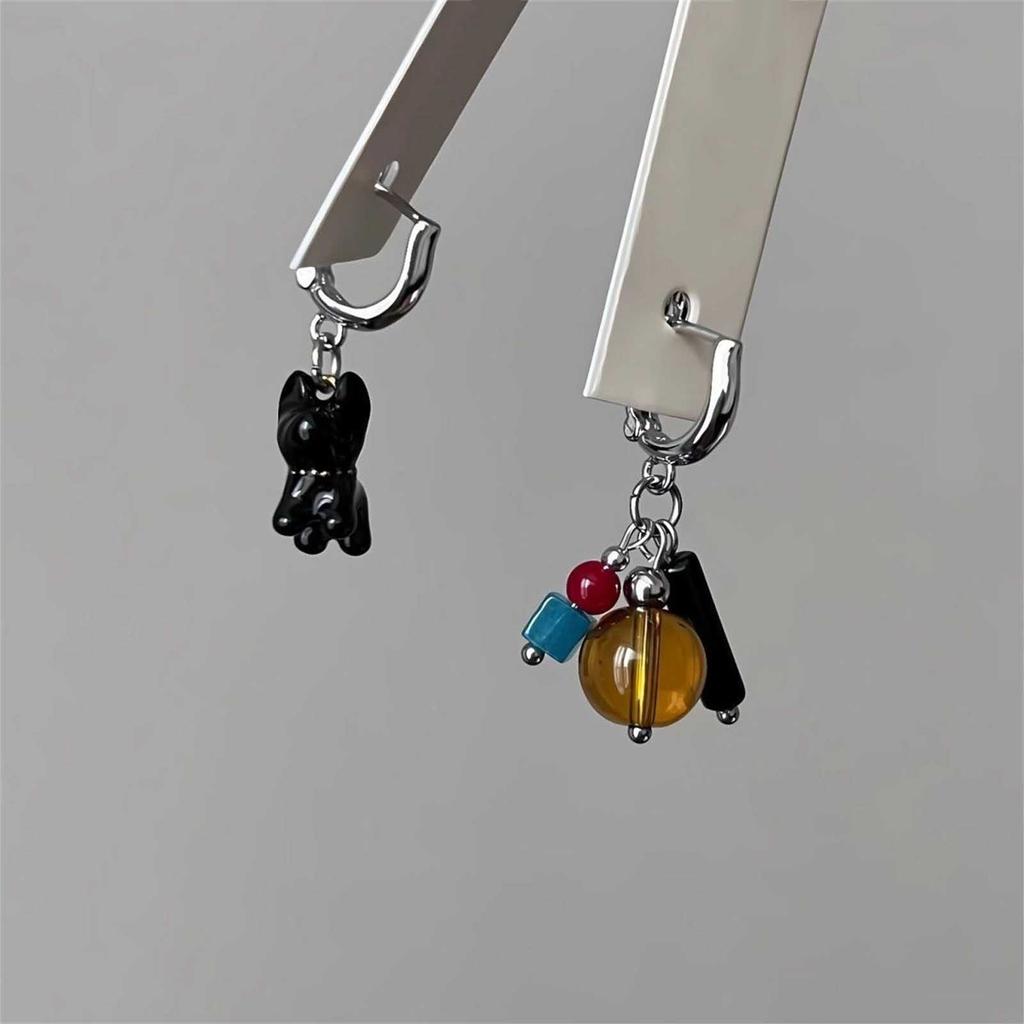 Trendy Asymmetric Dog Earrings In Black Alloy Ear Rings Jewelry Perfect For Young Women Seeking Fashionable Accessories