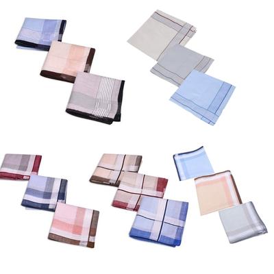 Cotton Checker Handkerchief for All Age Big Bandanas Towel Facecloth Women Men Business Sweat Towel Pocket Square 3Pcs