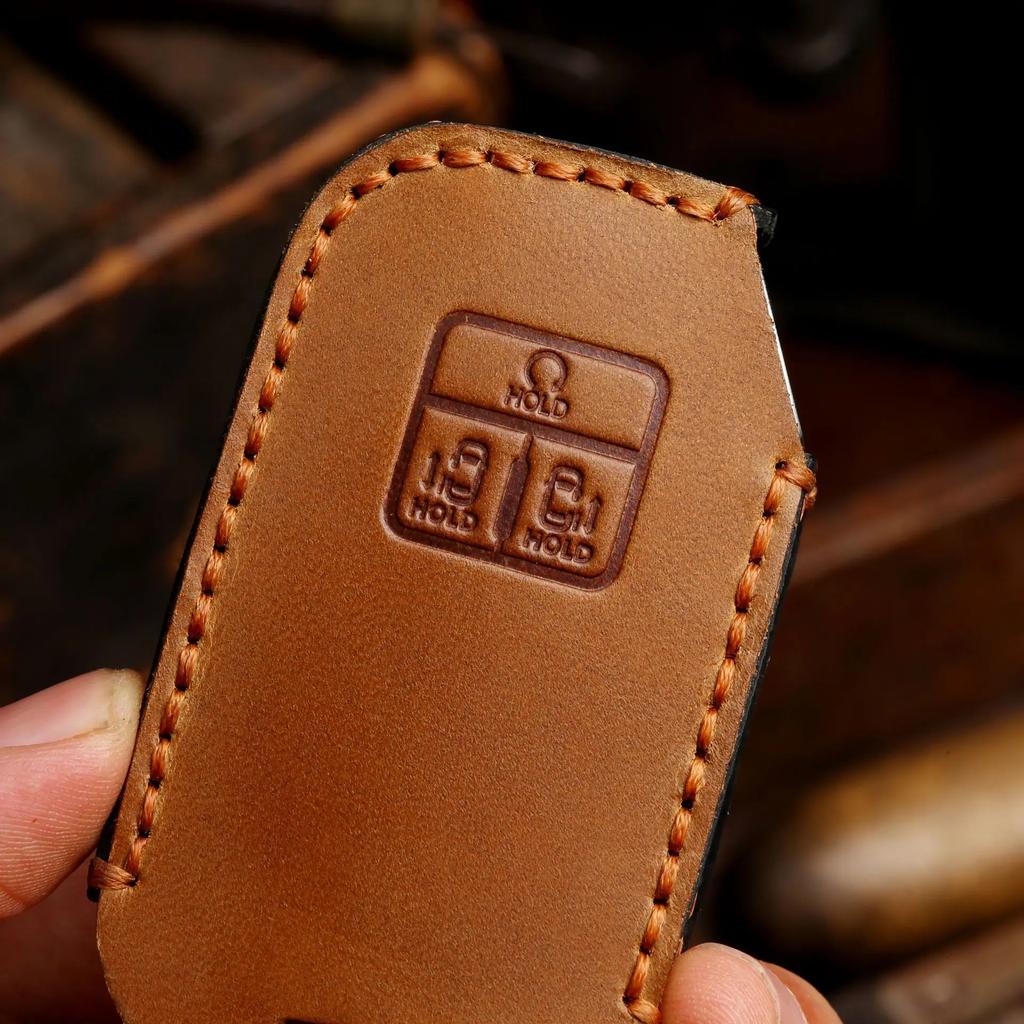 Leather Key Fob Case for Kia Carnival 7 Buttons with Leather Strap, Anti Scratch Protective Shell