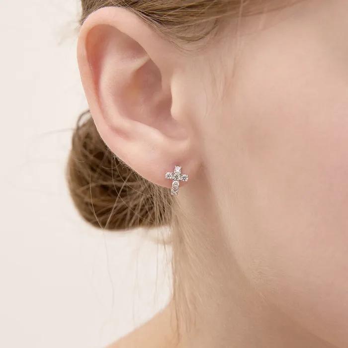 Silver Cross One-Touch Earrings RA26A06J