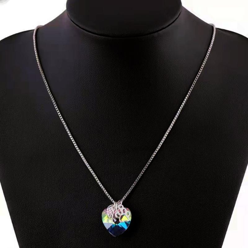 Rainbows Bridge Necklace Crystal Pendant Necklace with Paw-Print and Angel Wing Pet Loss Jewelry for Cat Dog Memorials G