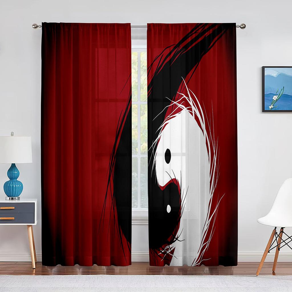 Oriental Themed Dragon with Yin Yang Curtains for Living Room Home Decor Modern Kitchen Bedroom Window Cortinas 2pcs Rod Pocket