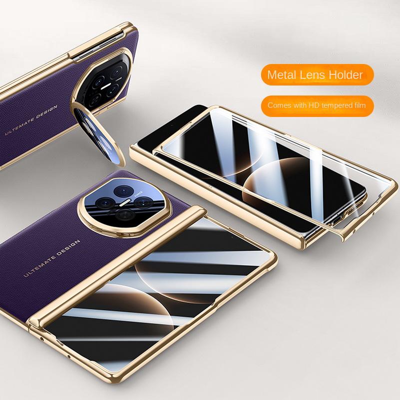 Electroplate Spring Hinged Plain Leather Tempered Glass Protect Case For Huawei Mate X7 HUAWEI MATE X7 All-inclusive Cover