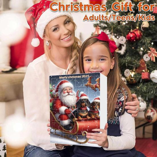 Vánoční jezevčíkový adventní kalendář 2025 Vánoční odpočítávací kalendář 2D Kreslený jezevčík Závěsné dekorace Dárek k Šťastnému novému roku pro děti