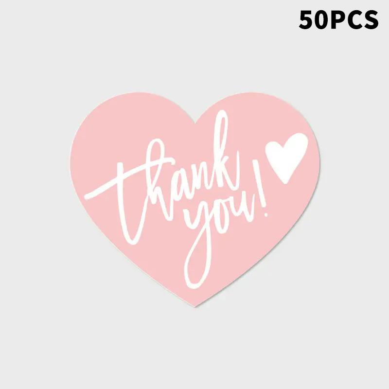 

50 шт. 5 стилей розовые бирки «Спасибо» в форме сердца, наклейки для подарочной упаковки, для вечеринки