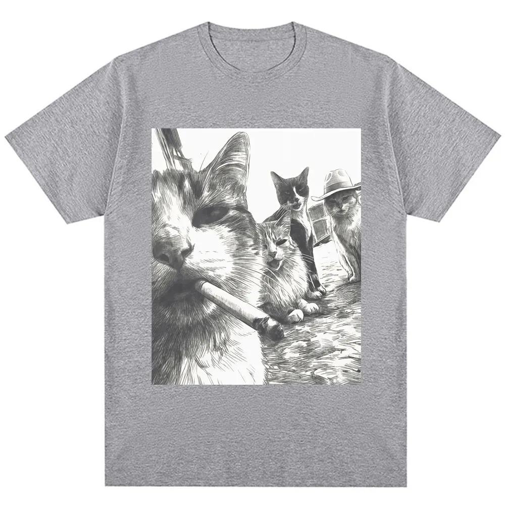 T-shirt Graphique Vintage Chat Fumeur Meme Unisexe Tendance Humoristique Oversize 100% Coton Casual Streetwear T-shirts