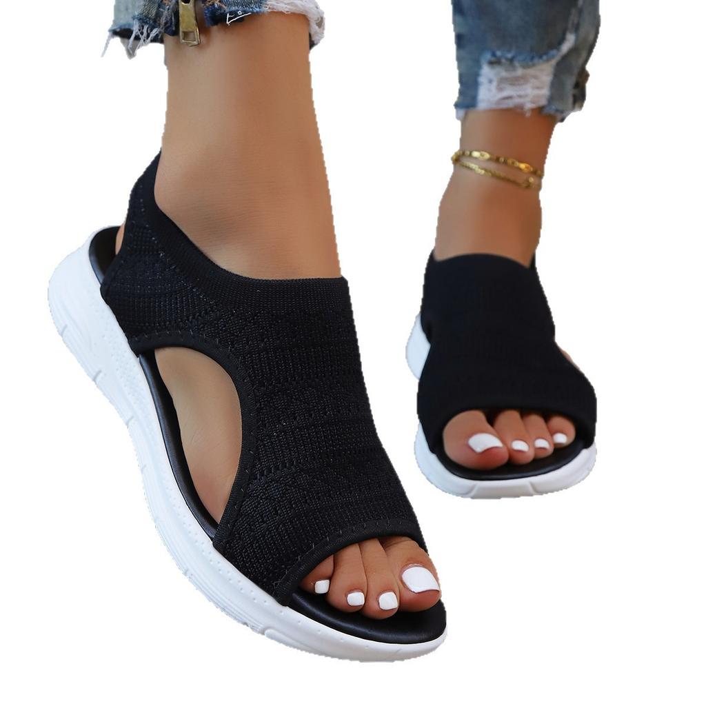 2025 Außenhandel große Größe Sommer neue Sandalen Mesh dicksohlige Fußbedeckung Fly-Weaving lässige Sport Fischmaul-Sandalen Damen