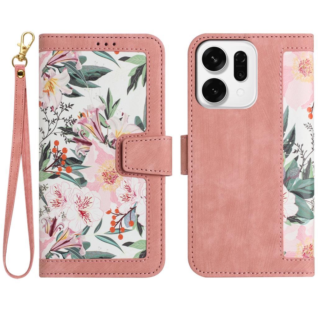 For Oppo Reno14 Pro 5G (Global)/Reno13 Pro 5G Case PU Leather Floral Phone Cover with Card Slots/Wrist Strap