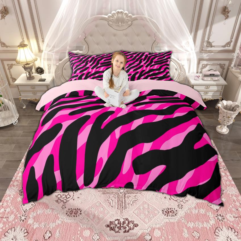 

Homewish Постельное белье для девочек, ярко-розовый комплект пододеяльника 2 предмета/3 предмета, постельное белье с принтом зебры и леопарда, комплект пододеяльника с принтом гепарда DE XS 100x135cm 2pcs&set