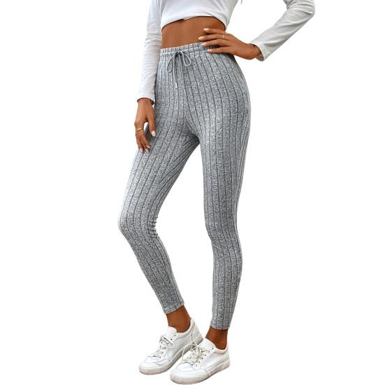 Yogabukser Høy Elastisk Justerbar Snøring Tettsittende Bukser Ensfarget Ribbestrikket Slankende Rumpehevende Allsidige Leggings