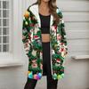 Women's Christmas Printed Fashionable Loose Zipper Fleece Hoodie Jacket