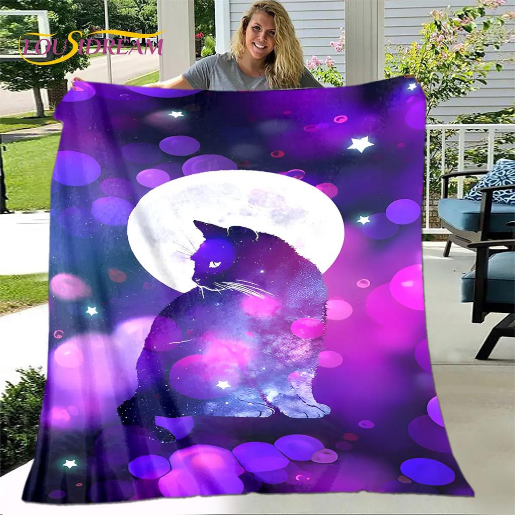 3D Cartoon Cute Gothic Cat Blanket,Flannel Blanket Throw Blanket,Warm Children's Blanket for Home Living Room Bedroom Beds Sofa