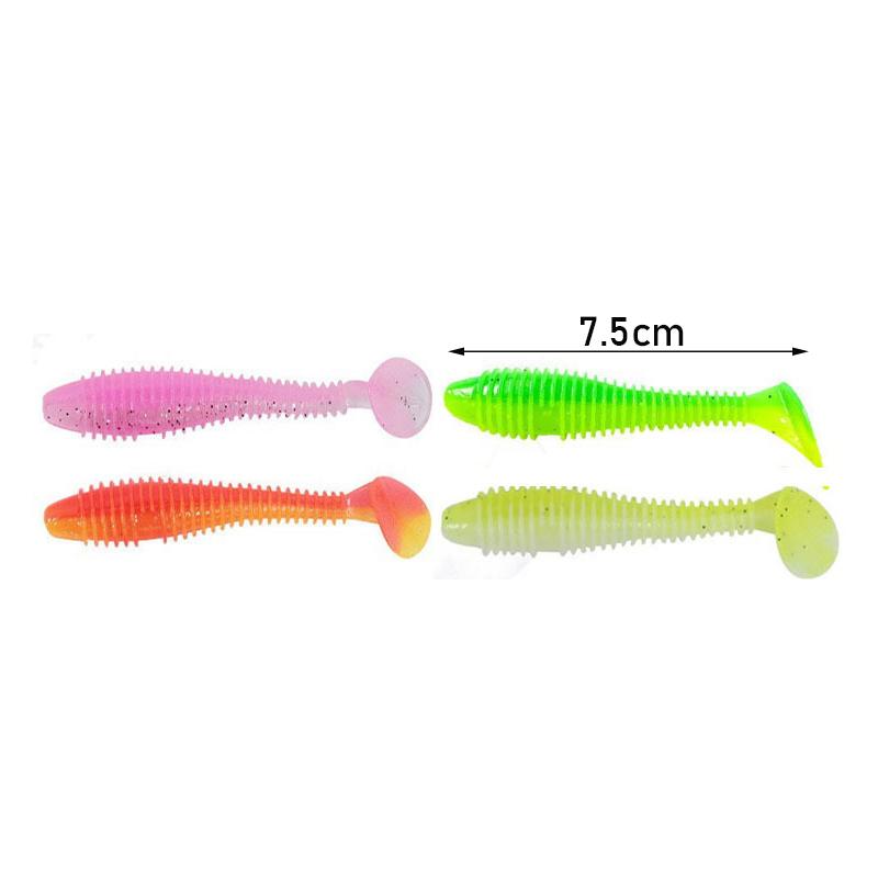 50Pcs Soft Lure Ribbed Shads Fishing Bait Worm Paddle Tail Wobbler Swimbait Fish For Predatory Fishing Perch Pike Zander