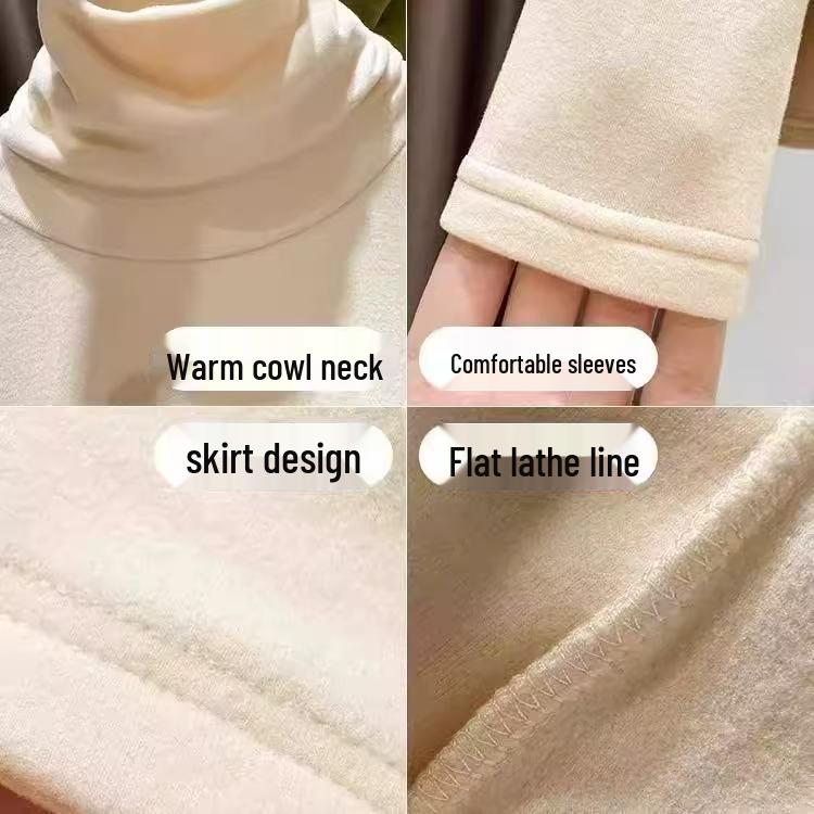 Girls' Thickened Fleece Base Layer Top, High Neck, Slim Fit, Warm, Long Sleeve for Autumn/Winter 2025.