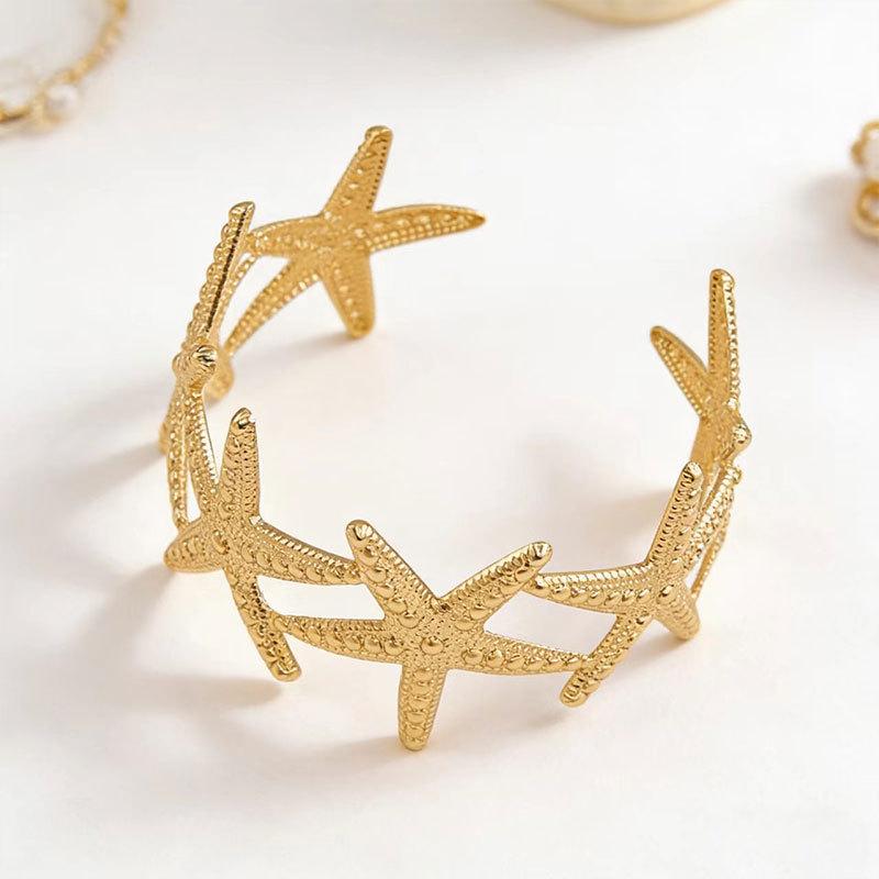 Bohemian Starfish Flower Open Cuff Bracelet for Women – Ocean Beach Style