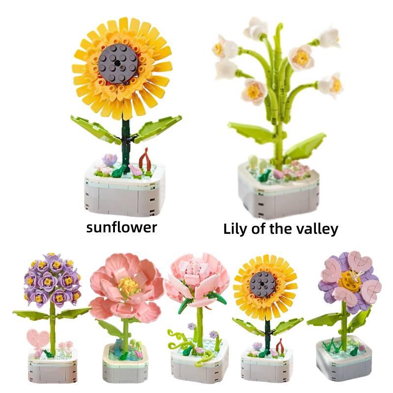 Creative Plant Flower Building Blocks For Children Diy Puzzle Toy Gift For Valentine's Day Sunflower Style