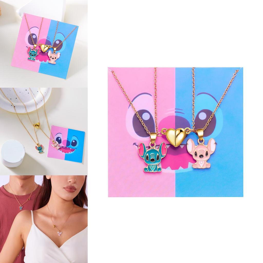 Lilo Stitch Heart Necklace With Electroplated Finish For Friendship And Couple Wear