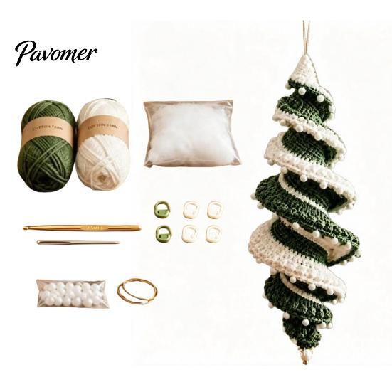 DIY Festliche Atmosphäre Dekoration Weihnachtsbaumschmuck Häkelset, Spiralbaum Starter Weihnachten Kreative Geschenkideen Bastelset für Feiertags-Heimdekoration, beige
