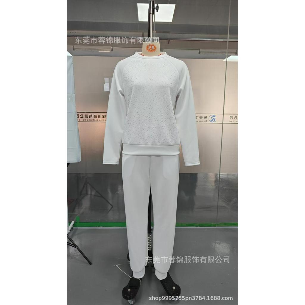 Women's sets Plus Size Solid Color Long Sleeve Crew Tie Pockets Rhinestone Sweatshirt Pants Set of 2