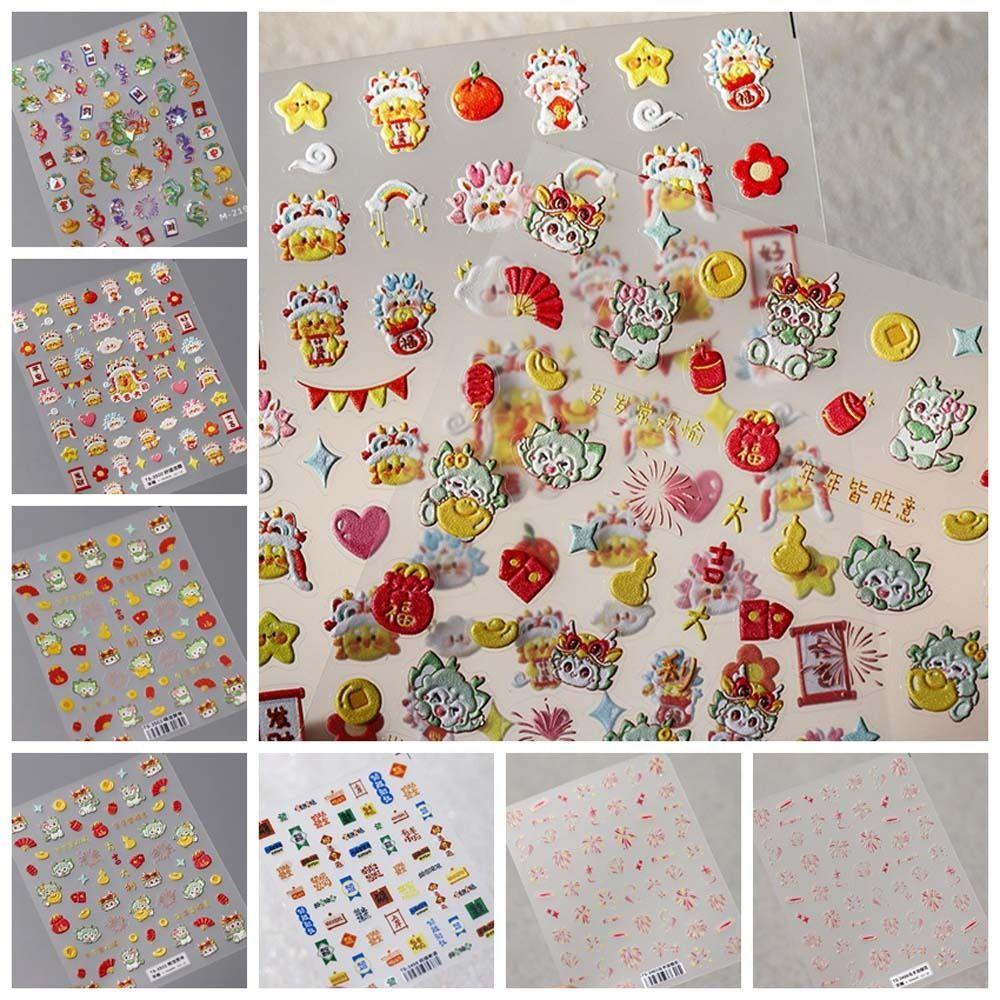 

New Year Nail Charms Fireworks Nail Decals Manicure Ornaments Chinese Nail Decorations Girls b Carved