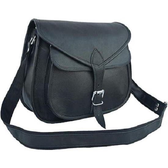 Black Leather Crossbody Bag Women's Purse Satchel Handbag Messenger Shoulder Sling Bag 13 Inch Medium