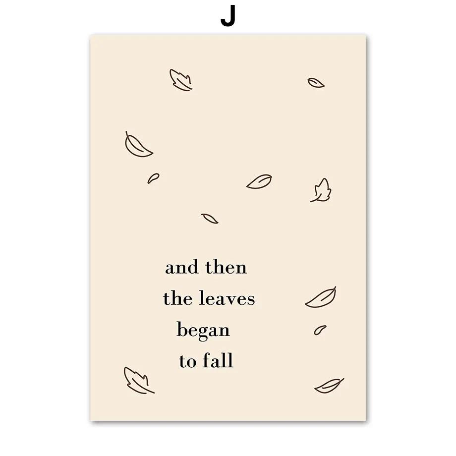 Autumn Pumpkin Leaves Quotes Abstract Hand Landscape Poster, Canvas Painting, Gallery Wall Art Prints, Pictures, Living Room Dec