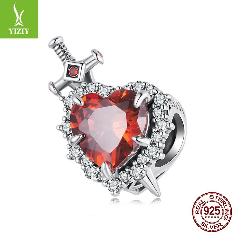 Personalized Love Sword Diy Beaded Accessories Retro S925 Silver Red Love Beads
