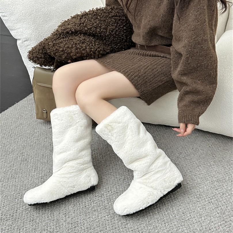 Winter Mao Mao Piled Boots 2025 Autumn New European and American Style Round Head Thick Heel High Heel Long Women's Boots