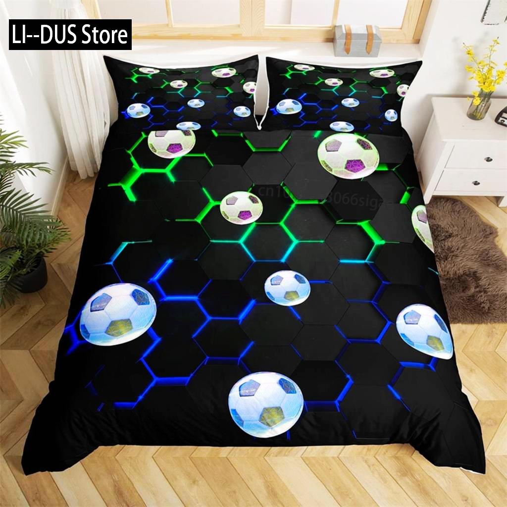 Flame Soccer Duvet Cover Set Football Polyester Comforter Cover For Kids Teens Boys Soccer Lover Bedding Set Bedroom Decoration