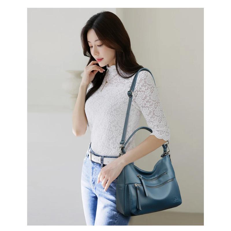 Women Bags Quality Soft Leather Totes Multiple Pockets Casual Shoulder Shopping Bags Fashion Ladies Handbags