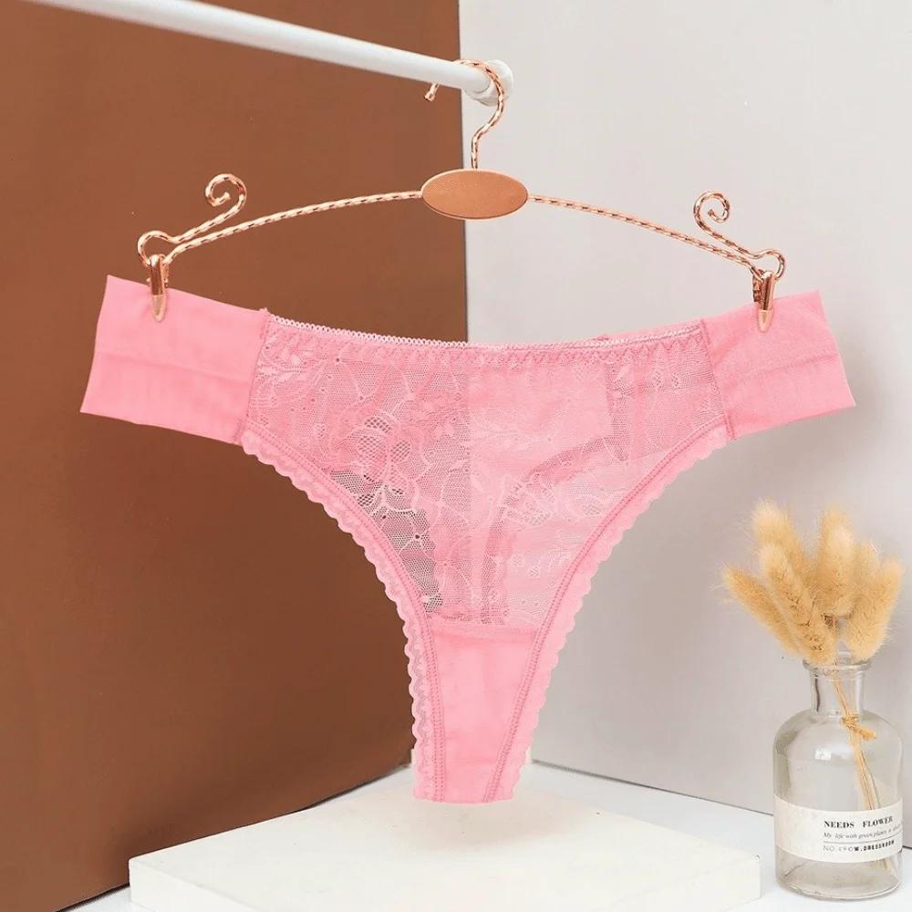 Low Waist Mesh Sheer Lace Thong Underpants Transparent Mesh Briefs Women Hollow Intimate Romantic T Panties Valentine's Day