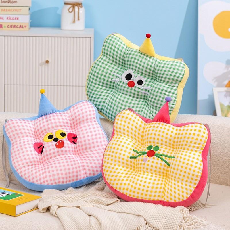 Hat Cat Birthday Lattice Pattern Plush Toy Cushion Cartoon Bedroom Decoration