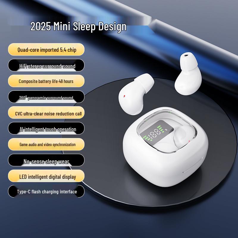 SK19 Bluetooth Headset: True Wireless Noise-Cancelling In-Ear Design, Ultra-Compact for Sleep.