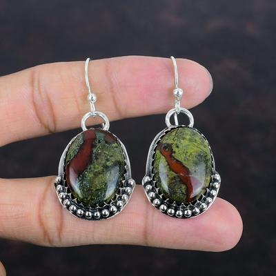 Orecchini in argento sterling 925 con pietra preziosa di eliotropio, orecchini fatti a mano, gioielli con pietra preziosa di eliotropio, orecchini delicati, regali di fidanzamento