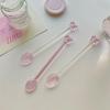 Cuillère à café en verre avec nœud rose, Cuillère à mélanger pour dessert/thé au lait à long manche, Cuillère à café résistante à la chaleur, Outil de cuisine domestique.