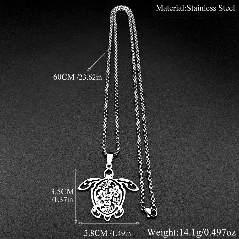 Turtle Guam Hibiscus Flower Chain For Women Men Stainless Steel Guadeloupe Frangipani Ocean Boho Hawaiian Necklace Jewelry Gifts