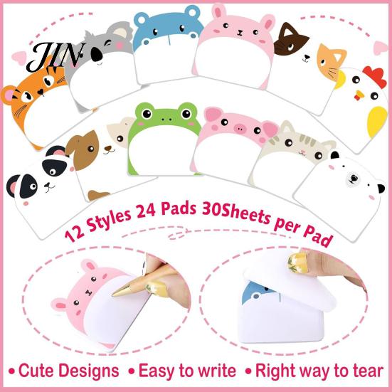 Paper Memo Pads 12Pcs/Set Cartoon Animal Self-Stick Note, 30 Sheets/Pad Self-adhesive Note Pad, Cat Pattern Notes Super Sticking Power Post