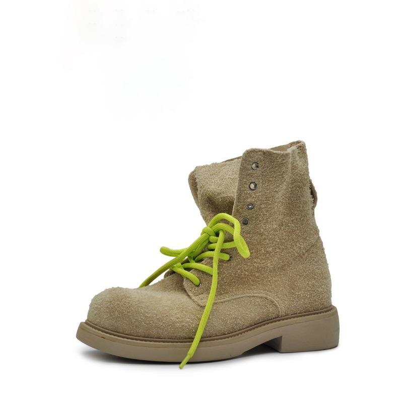 First Layer Cowhide Thick-soled Martin Boots Women's Versatile New Color Dopamine Outdoor Mountaineering Locomotive Short Boots