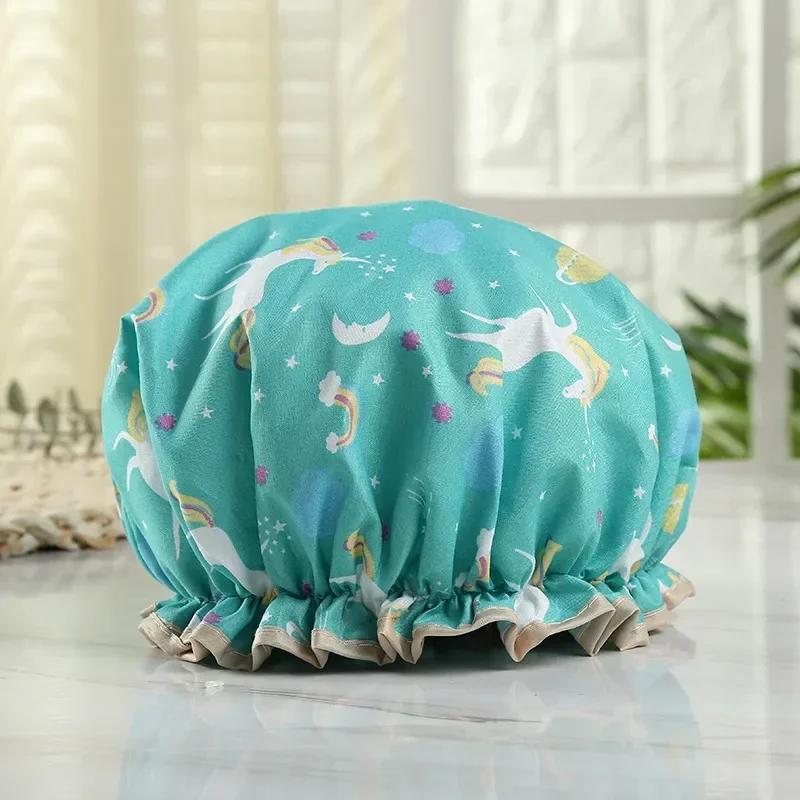 Ctallthy Einhorn Pony Süß Dicke Duschhauben für Damen Bunt Doppellagig Bad Dusche Haarabdeckung für Erwachsene Wasserdicht Küchenhauben