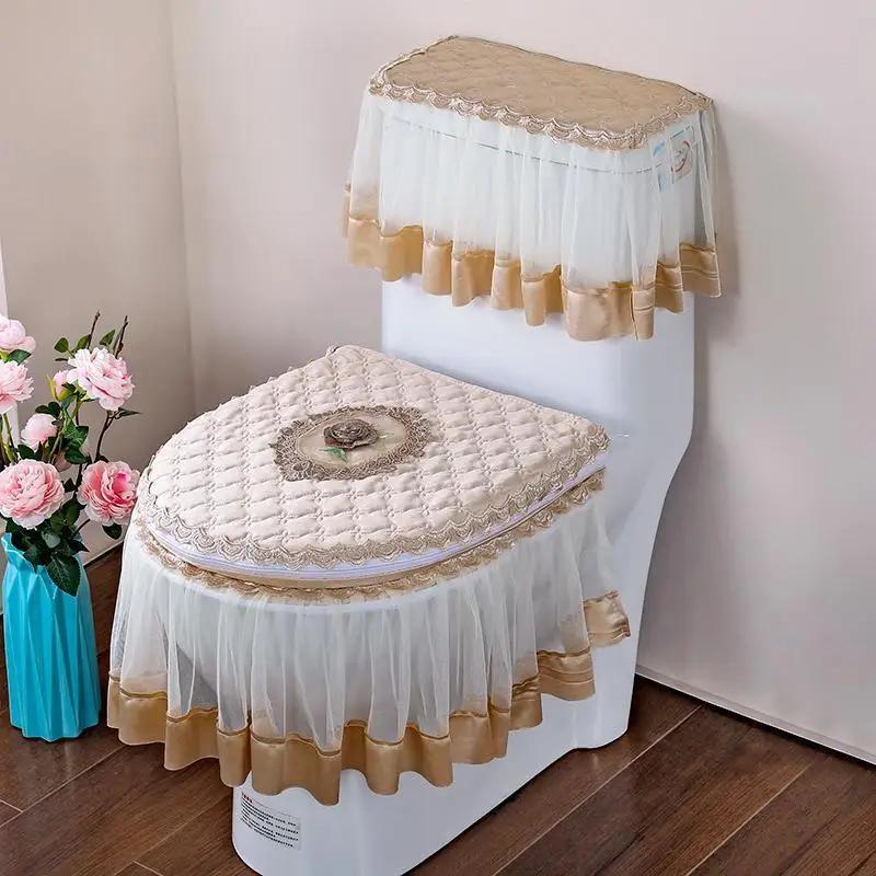 New Three Piece Toilet Cushion Set Seasonal Universal Double-sided Toilet Seat Cover Zipper Style Fabric Toilet Seat Cushion