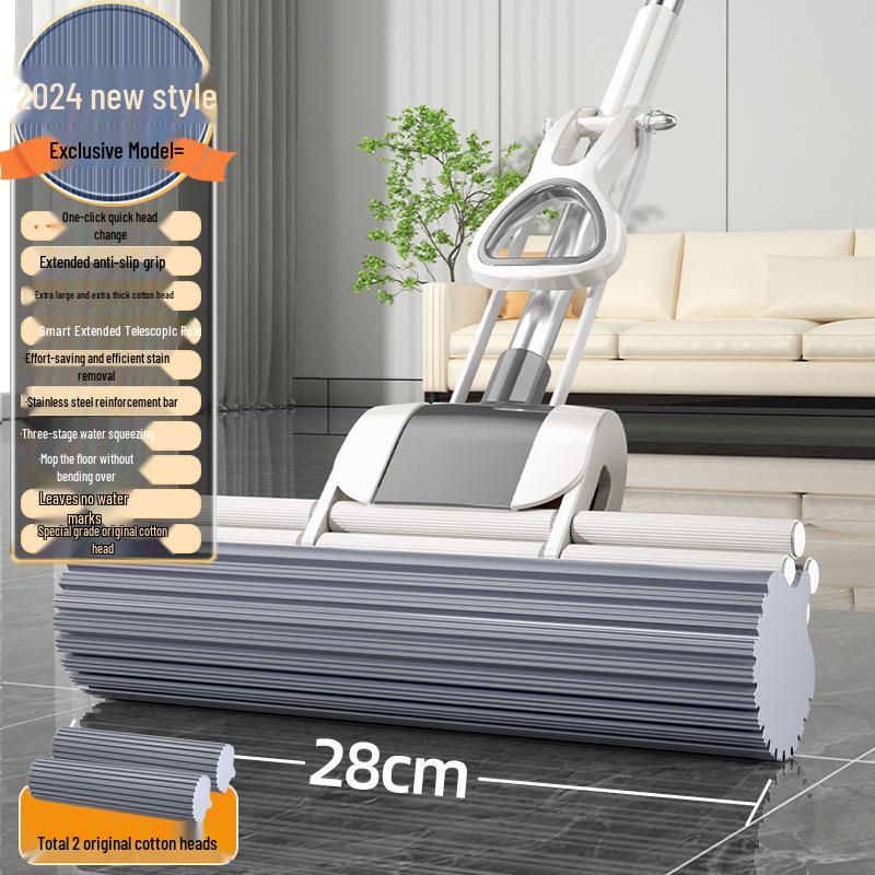 Large Absorbent PVA Roller Mop - Hands-Free, Lightweight Sponge Mop for Household Cleaning