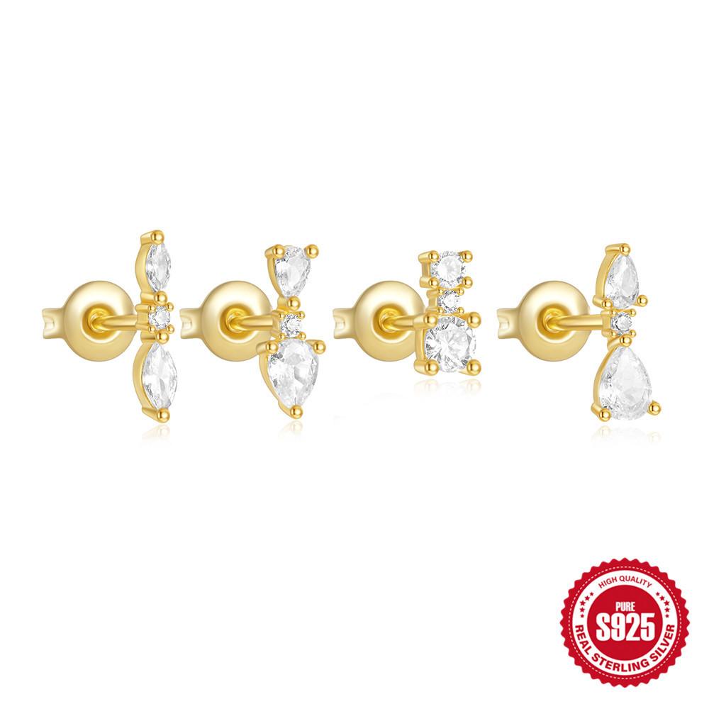 

Wear Four-Piece Set 4-Piece Set Love Turquoise Retro Ear Buckle Earrings Earrings Set Free Diy Group 925 Silver