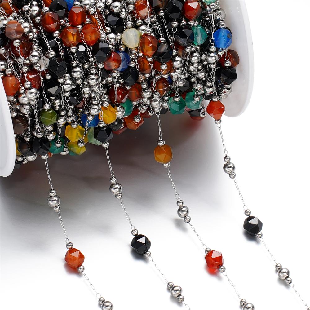 1meter/Lot Colorful Faceted Stone Beads Beaded Stainless Steel Chains for Bracelet Necklace Anklet DIY Jewelry Making Supplies