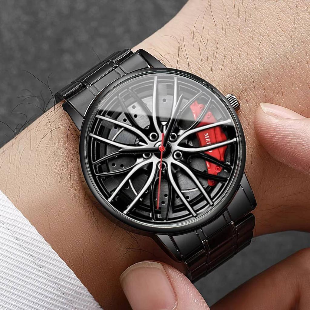 Fashion 3d Car Wheel Men Sports Watches Stainless Steel Band Wristwatch Men's Quartz Watch