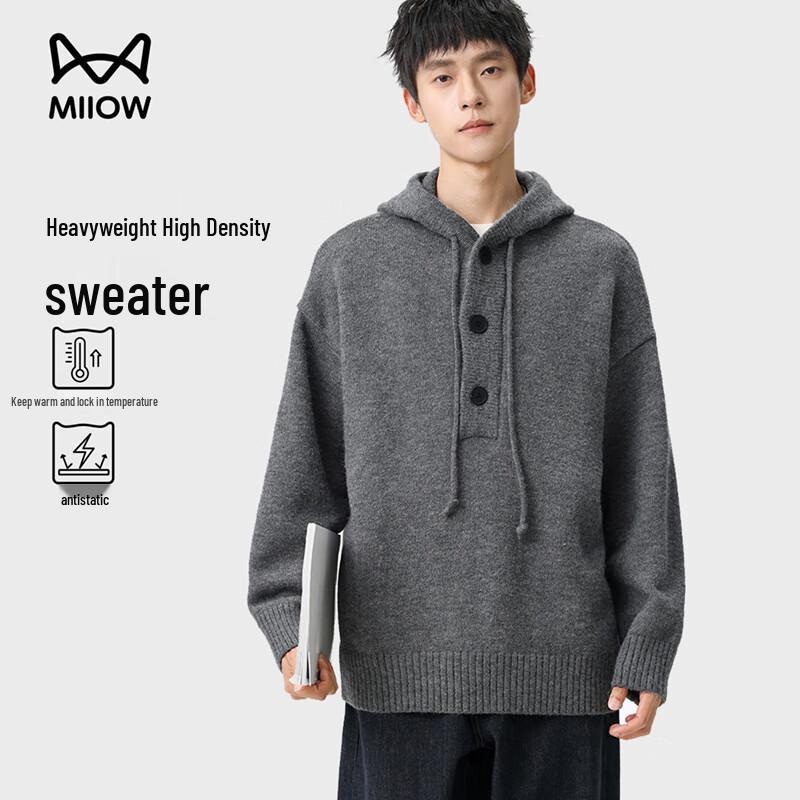 

Mao Ren Men s Loose Hooded Pullover Knit Sweater XL