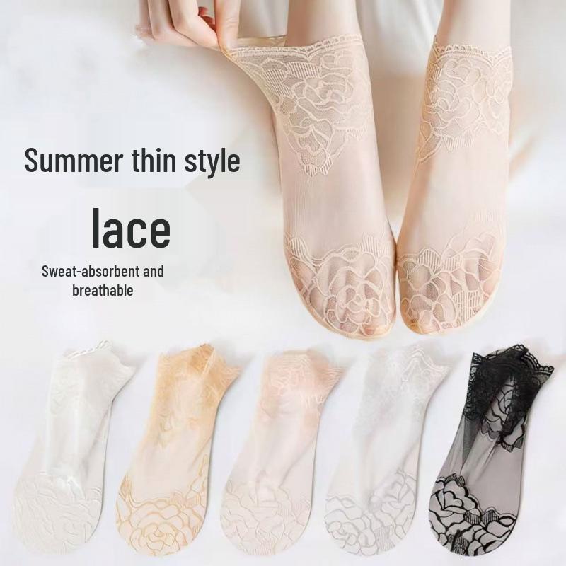 Korean Style Mid-Calf Lace Ankle Socks - Breathable, Anti-Snag Mesh for Spring/Summer