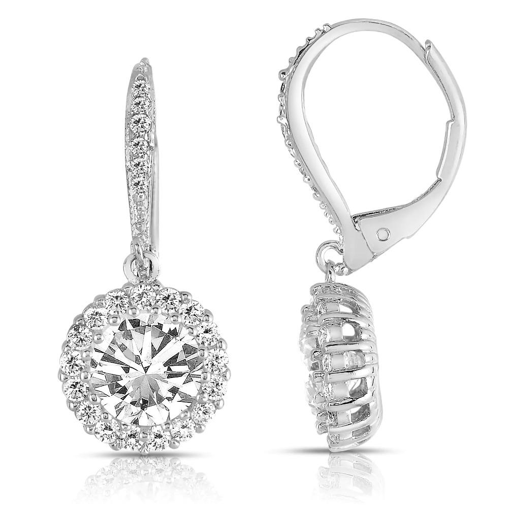 Platinum Plated Round Rhinestone Earrings Sparkling Dangle Earrings for Women Stylish Jewelry