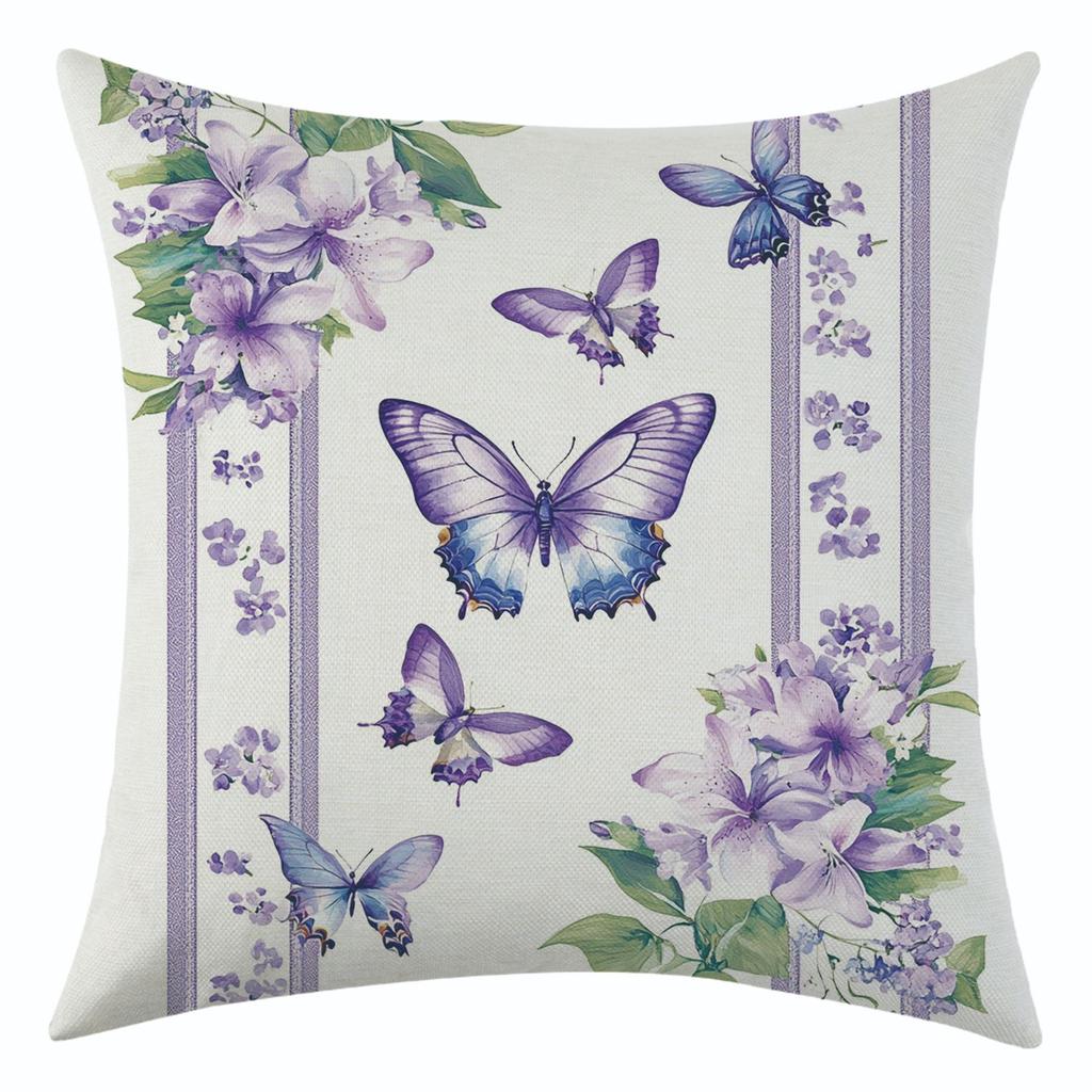 New Purple Flower Butterfly Series Pillowcase for Holiday Decoration and Car Cushion Cover
