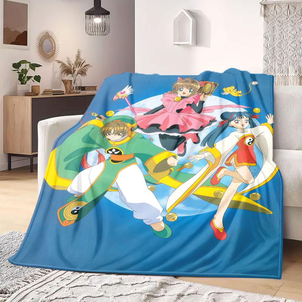 Cardcaptor Sakura Print Flannel Blanket, Cartoon Theme for Home Decor, All-season Bedding for Chairs, Travel Companion_LIAN